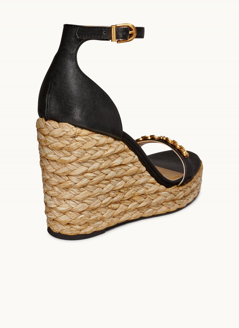 Black Donna Karan Yulissa Ankle Strap Espadrille Sandals | Canada_DK19376