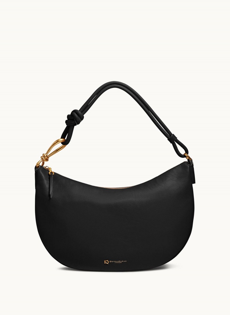 Black / Gold Donna Karan Roslyn Large Hobo Bag | Canada_DK78355