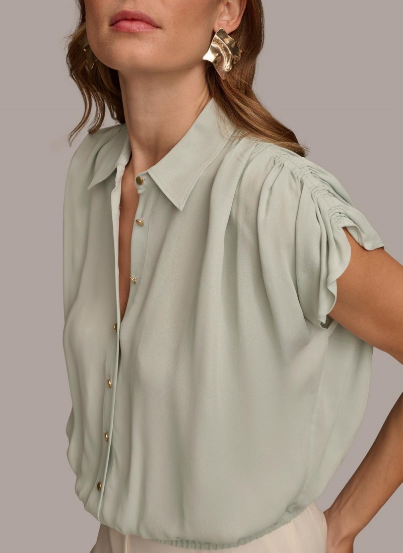 Blue Donna Karan Drop Shoulder Boyfriend Blouse Sweaters and Tops | Canada_DK83065