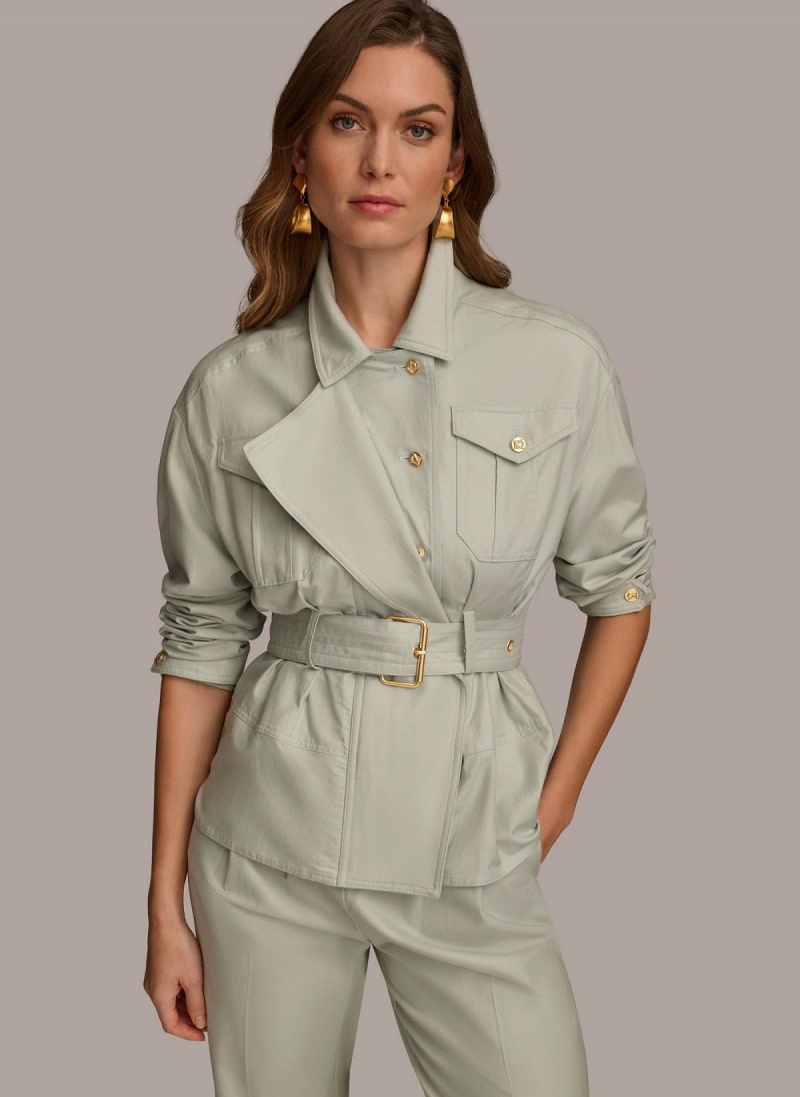 Blue Donna Karan Long Sleeve Belted Utility Jacket | Canada_DK59246