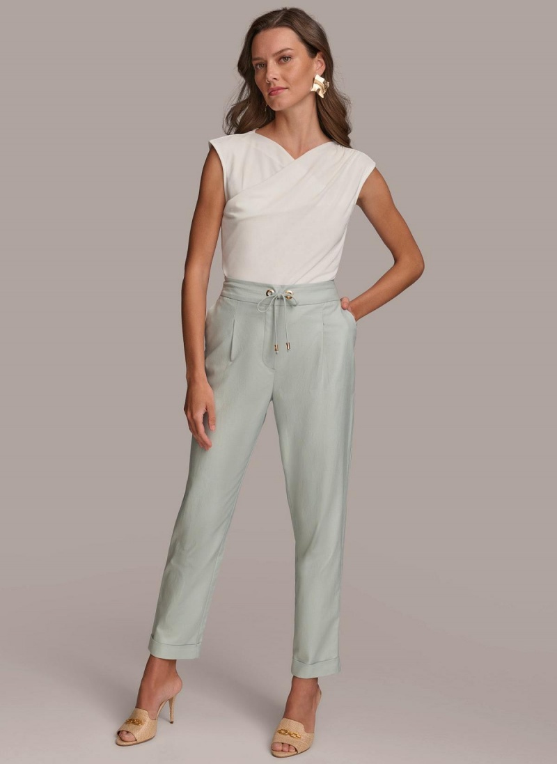 Blue Donna Karan Slim Tie Waist Cuff Pants | Canada_DK24347