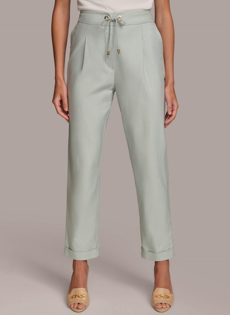 Blue Donna Karan Slim Tie Waist Cuff Pants | Canada_DK24347