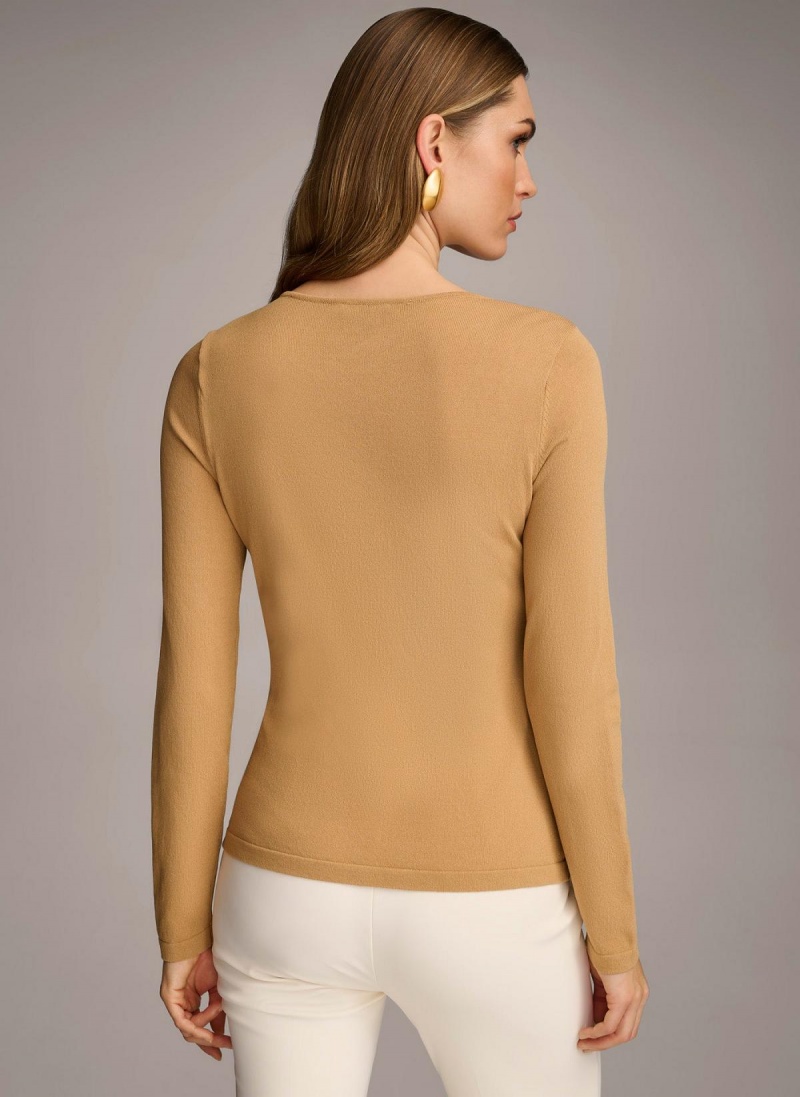 Brown Donna Karan Buckle Hardware Sweaters and Tops | Canada_DK64123