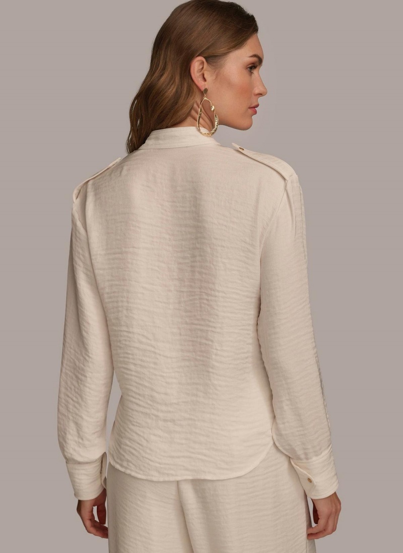 Cream Donna Karan Button Up With Pockets Sweaters and Tops | Canada_DK24306