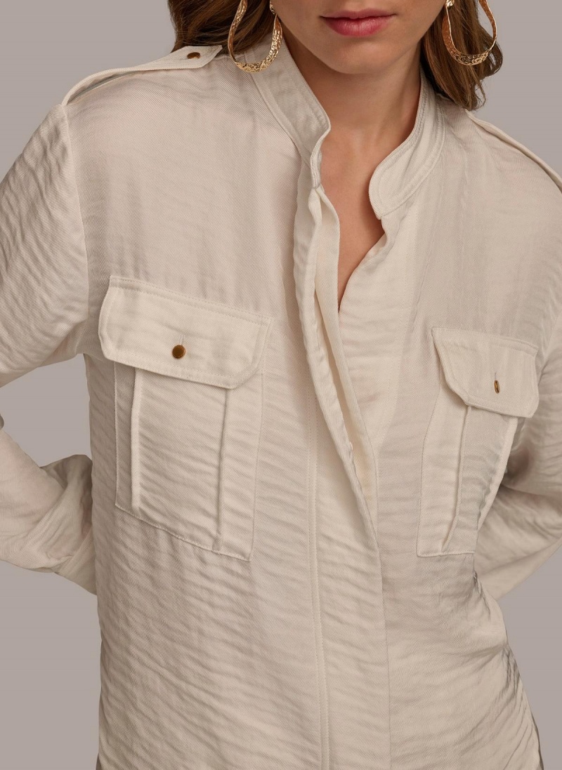 Cream Donna Karan Button Up With Pockets Sweaters and Tops | Canada_DK24306