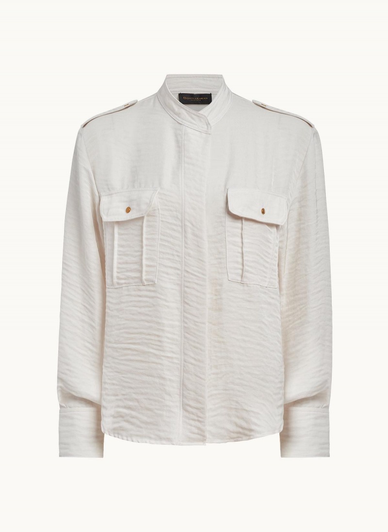 Cream Donna Karan Button Up With Pockets Sweaters and Tops | Canada_DK24306