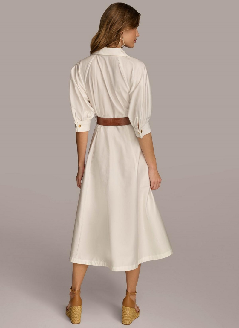 Cream Donna Karan Cotton Shirt Dress | Canada_DK54369