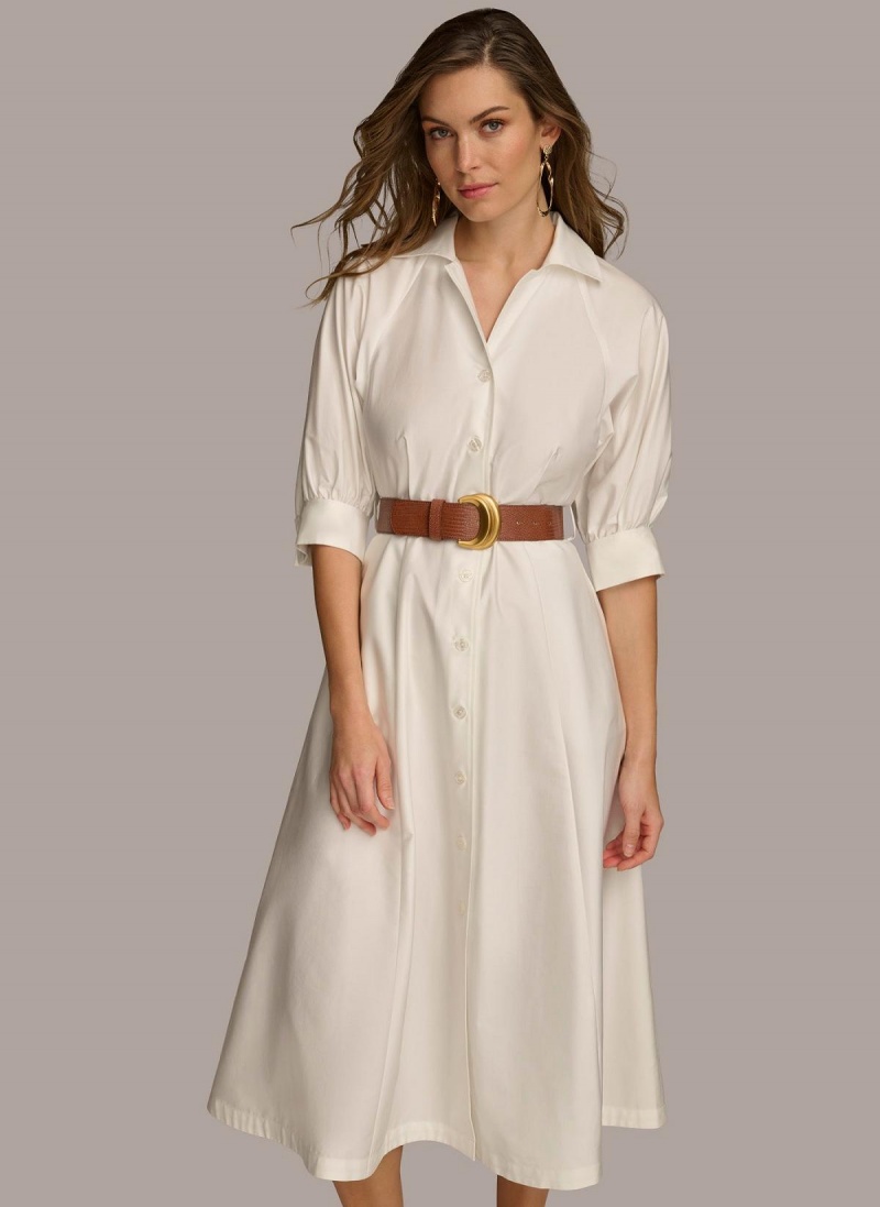 Cream Donna Karan Cotton Shirt Dress | Canada_DK54369