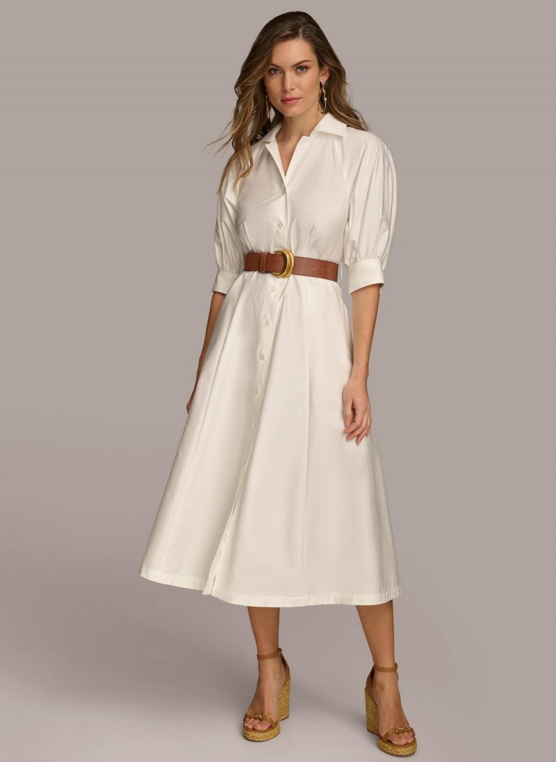 Cream Donna Karan Cotton Shirt Dress | Canada_DK54369