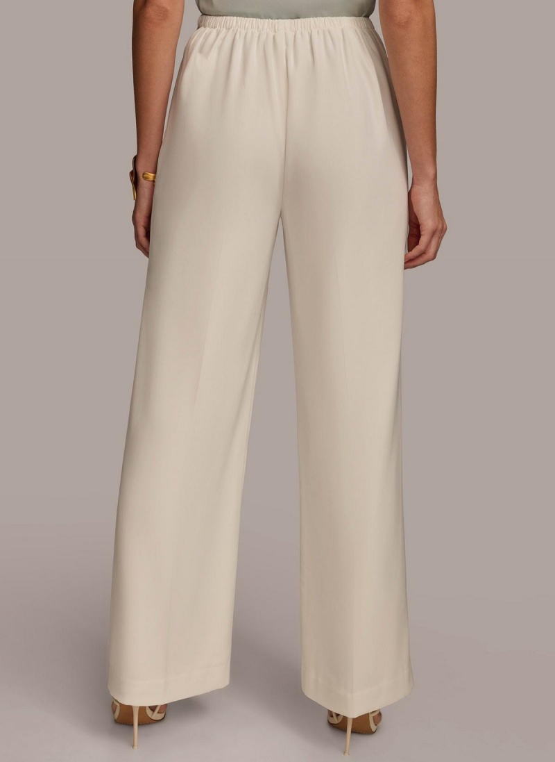 Cream Donna Karan Flat Front Wide Leg Pants | Canada_DK41272