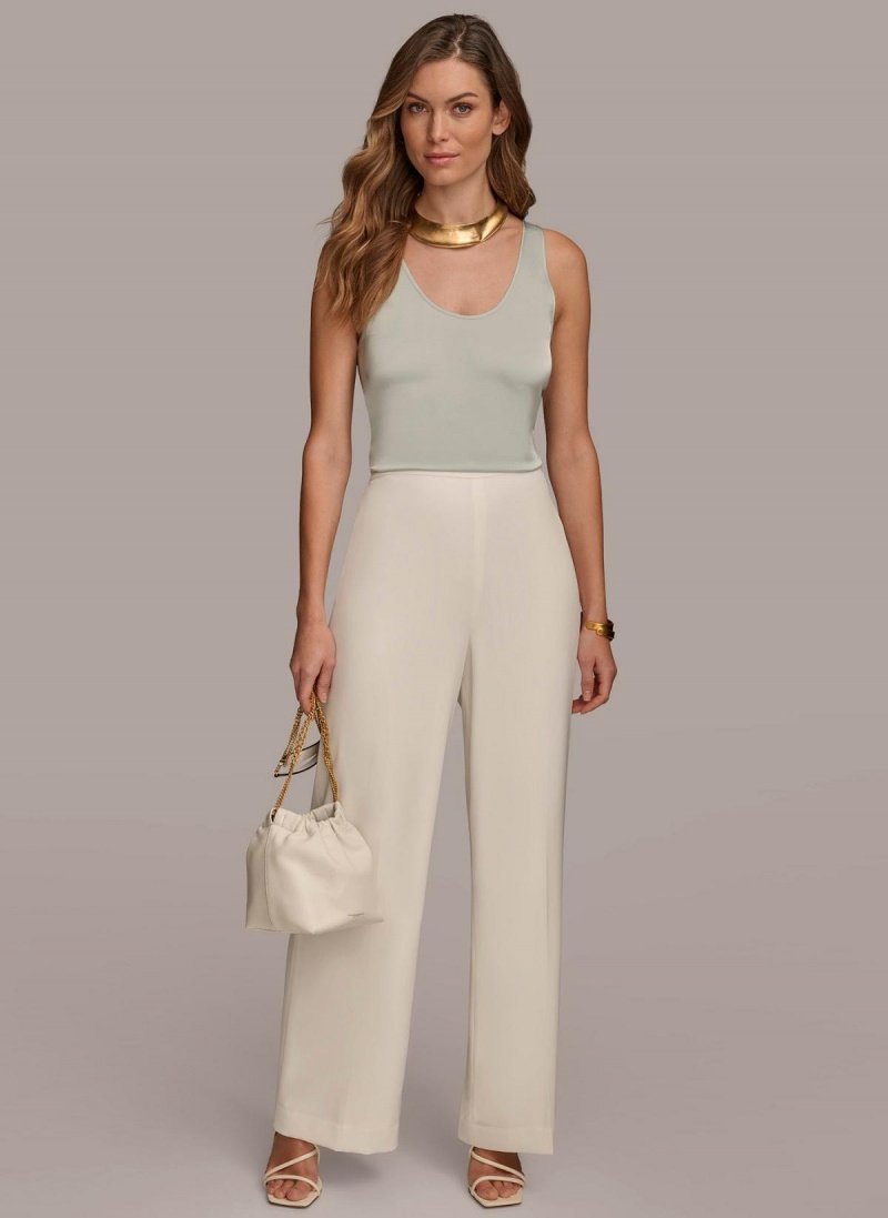 Cream Donna Karan Flat Front Wide Leg Pants | Canada_DK41272