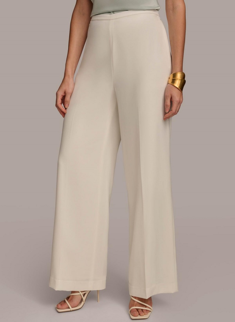 Cream Donna Karan Flat Front Wide Leg Pants | Canada_DK41272