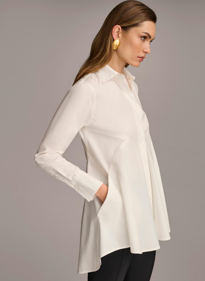 Cream Donna Karan Long Sleeve A-line Tunic Sweaters and Tops | Canada_DK13868