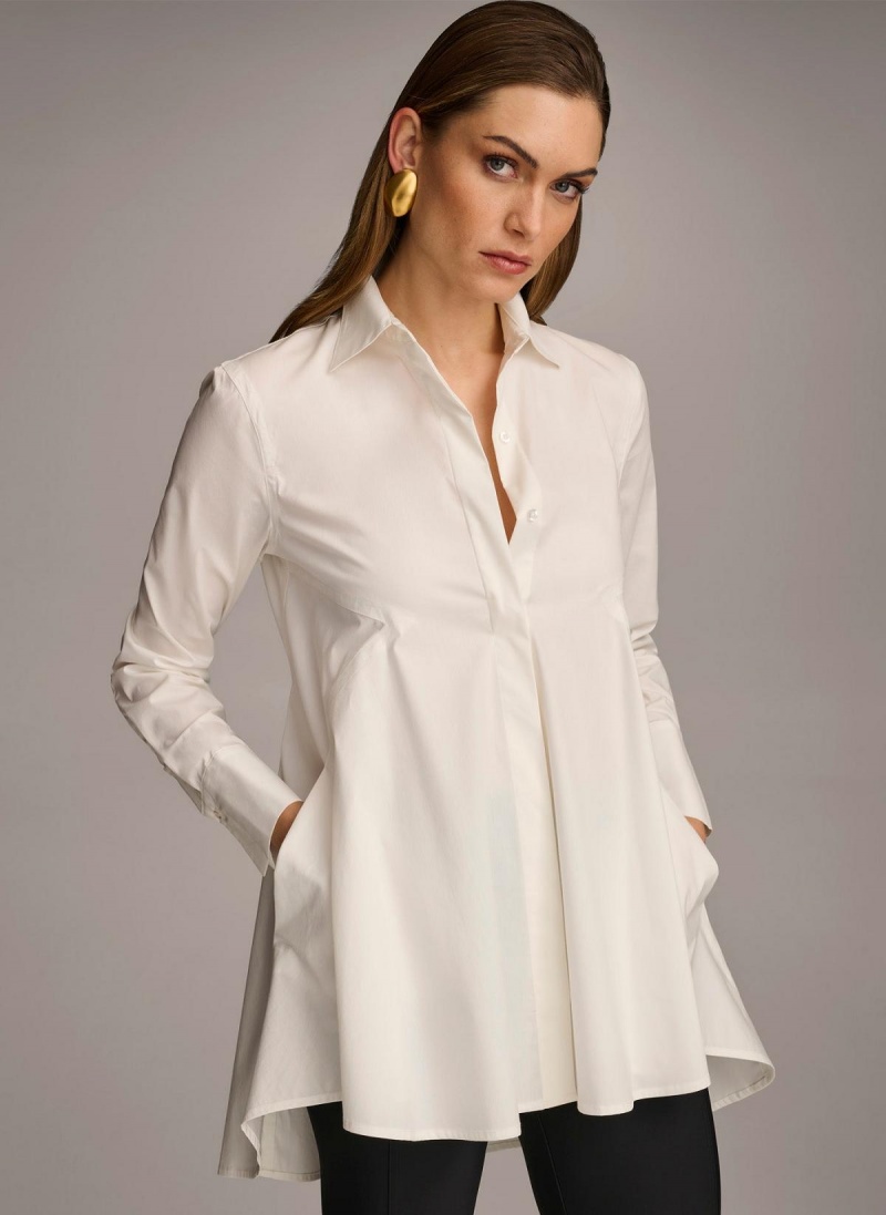 Cream Donna Karan Long Sleeve A-line Tunic Sweaters and Tops | Canada_DK13868