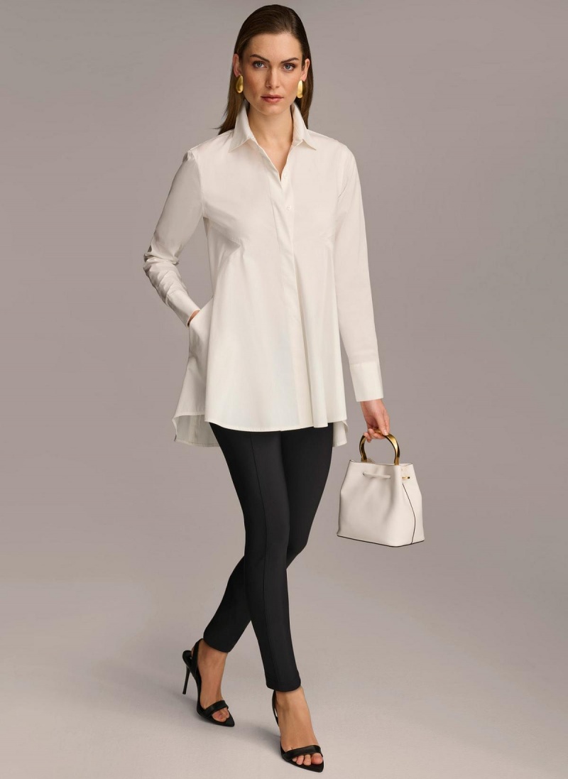 Cream Donna Karan Long Sleeve A-line Tunic Sweaters and Tops | Canada_DK13868