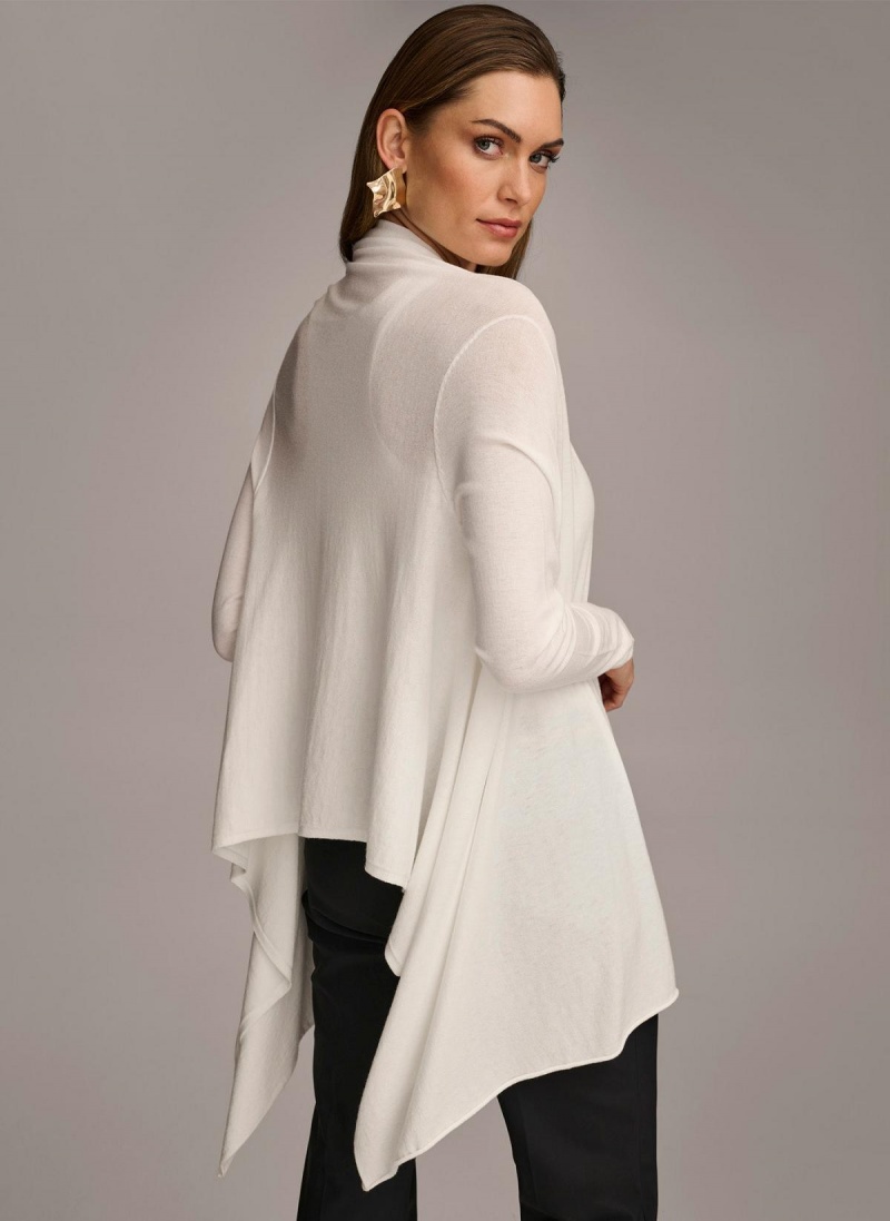 Cream Donna Karan Long Sleeve Drape Cardigan Sweaters and Tops | Canada_DK30874