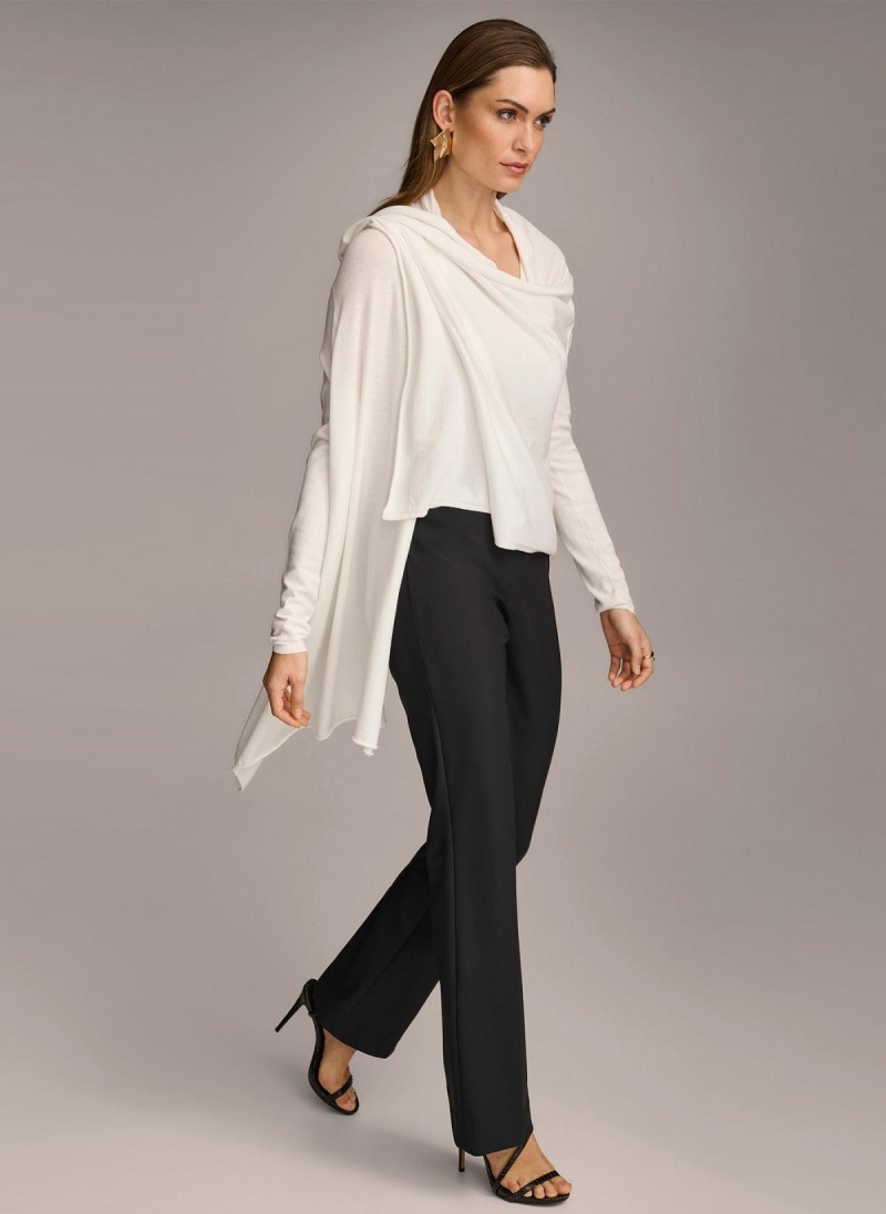 Cream Donna Karan Long Sleeve Drape Cardigan Sweaters and Tops | Canada_DK30874