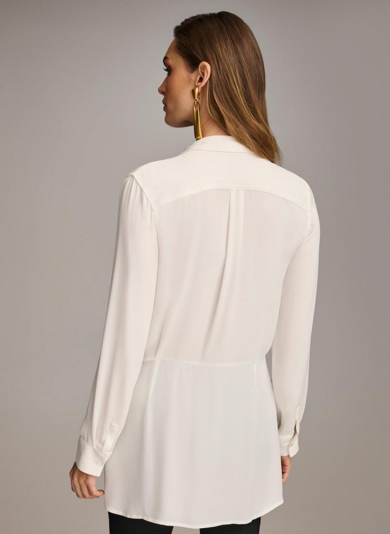 Cream Donna Karan Long Sleeve High-low With Tie At Waist Sweaters and Tops | Canada_DK82255