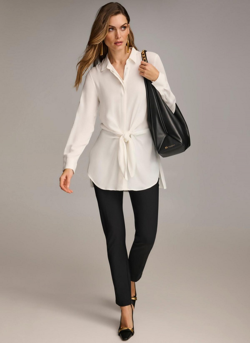 Cream Donna Karan Long Sleeve High-low With Tie At Waist Sweaters and Tops | Canada_DK82255