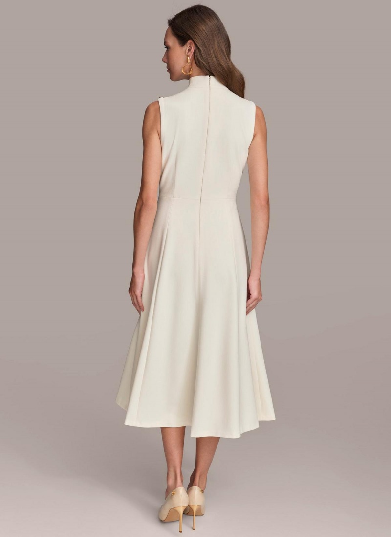 Cream Donna Karan Mock Neck Midi Dress | Canada_DK24171