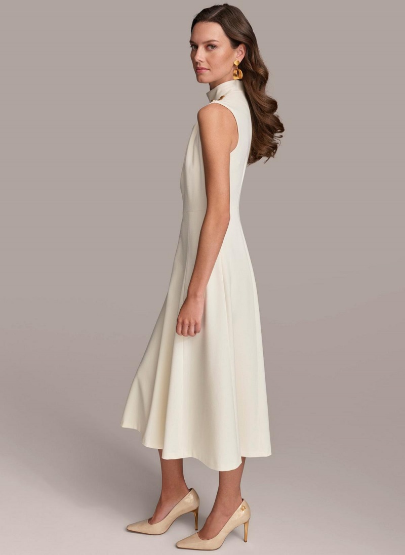 Cream Donna Karan Mock Neck Midi Dress | Canada_DK24171