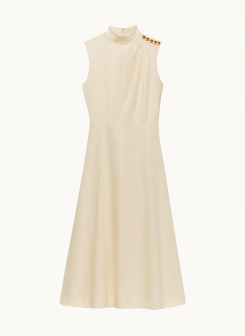 Cream Donna Karan Mock Neck Midi Dress | Canada_DK24171