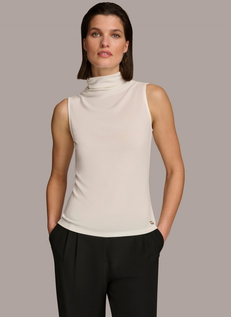 Cream Donna Karan Mockneck Sweaters and Tops | Canada_DK77345