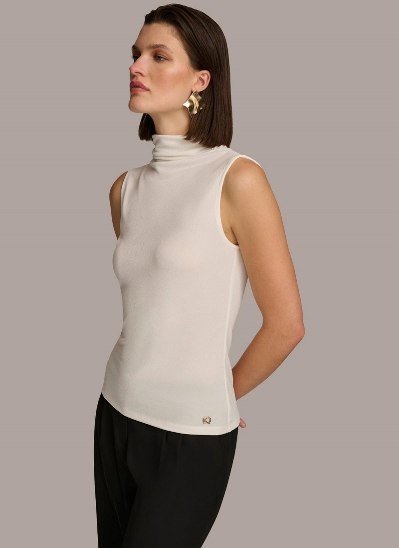 Cream Donna Karan Mockneck Sweaters and Tops | Canada_DK77345