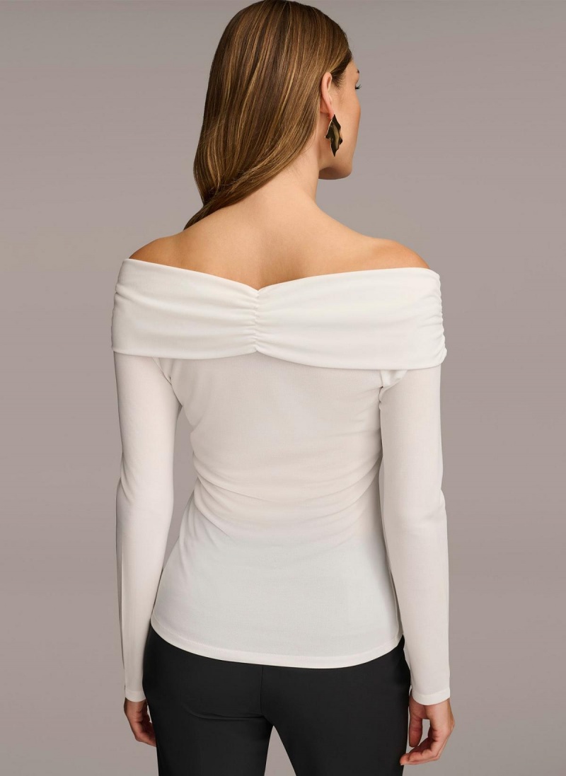 Cream Donna Karan Off Shoulder Wrap Sweaters and Tops | Canada_DK51487