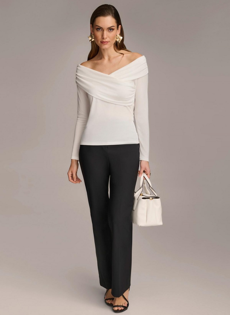 Cream Donna Karan Off Shoulder Wrap Sweaters and Tops | Canada_DK51487