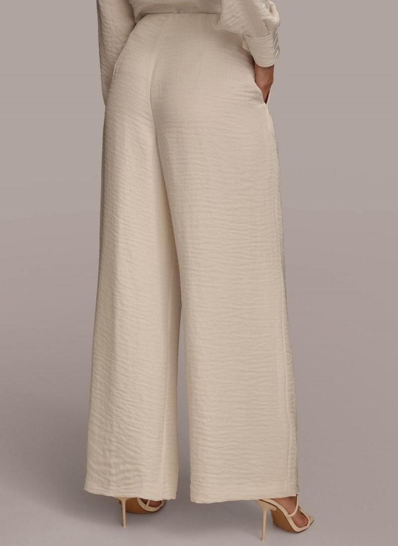 Cream Donna Karan Pleated Wide Leg Pants | Canada_DK28300