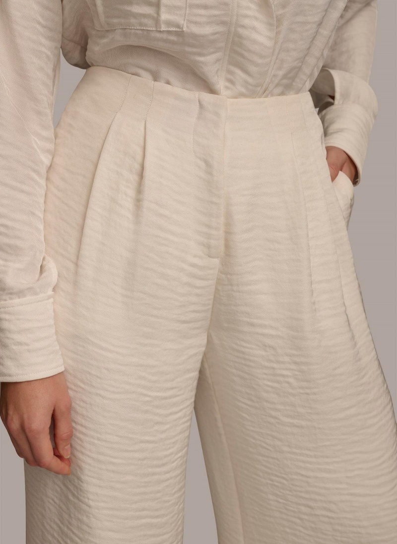 Cream Donna Karan Pleated Wide Leg Pants | Canada_DK28300