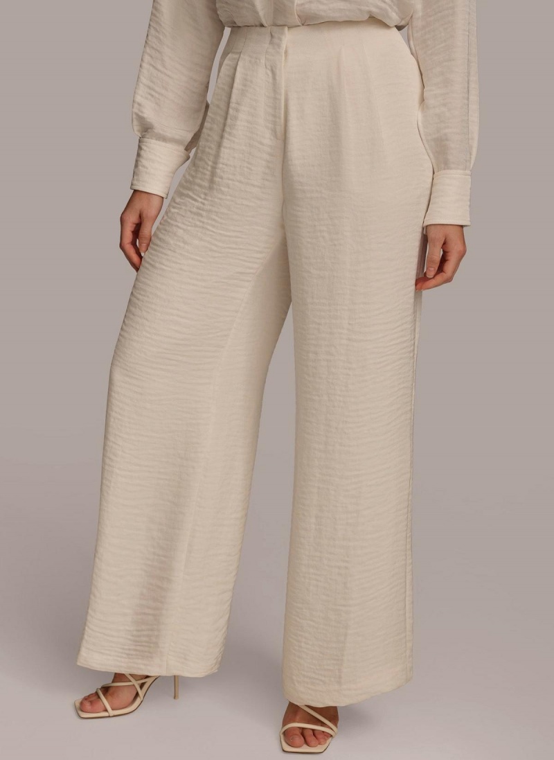 Cream Donna Karan Pleated Wide Leg Pants | Canada_DK28300