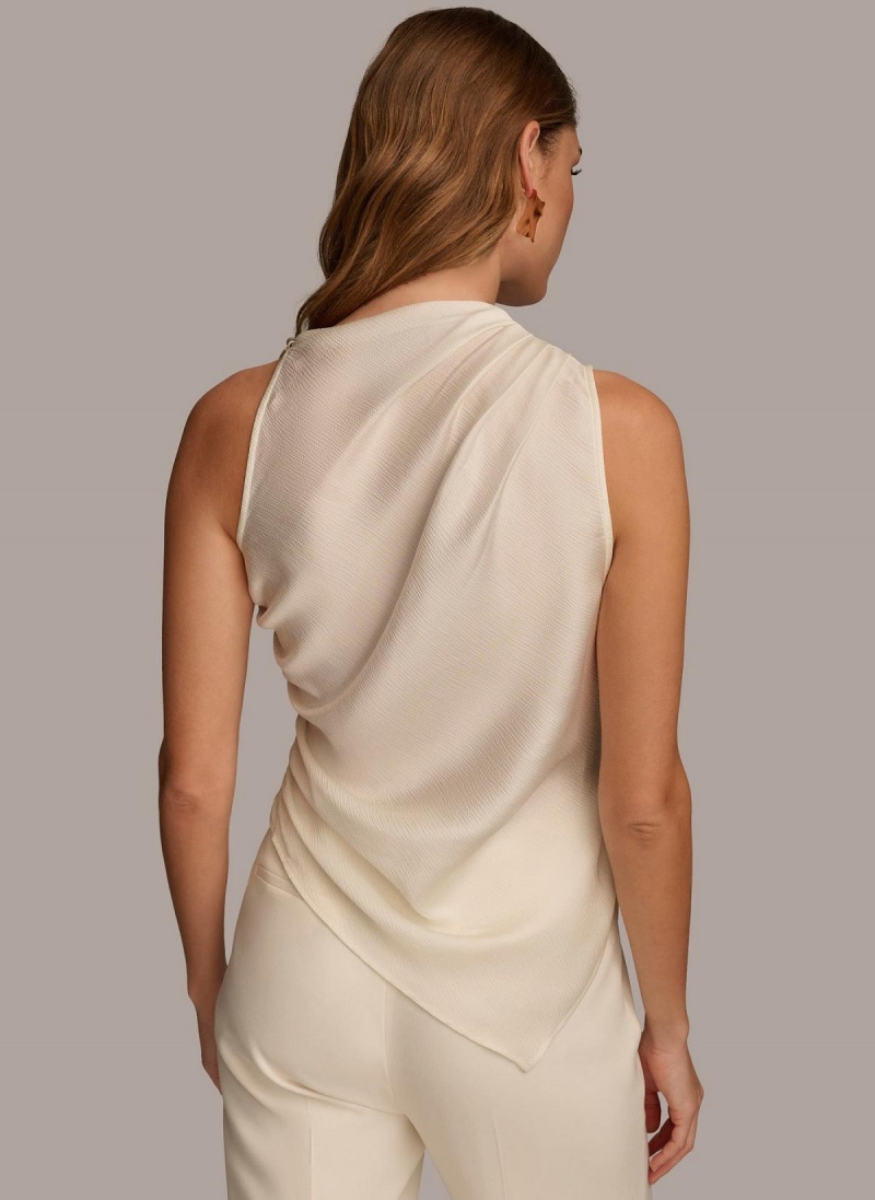 Cream Donna Karan Ruched With Angled Hem Sweaters and Tops | Canada_DK77063