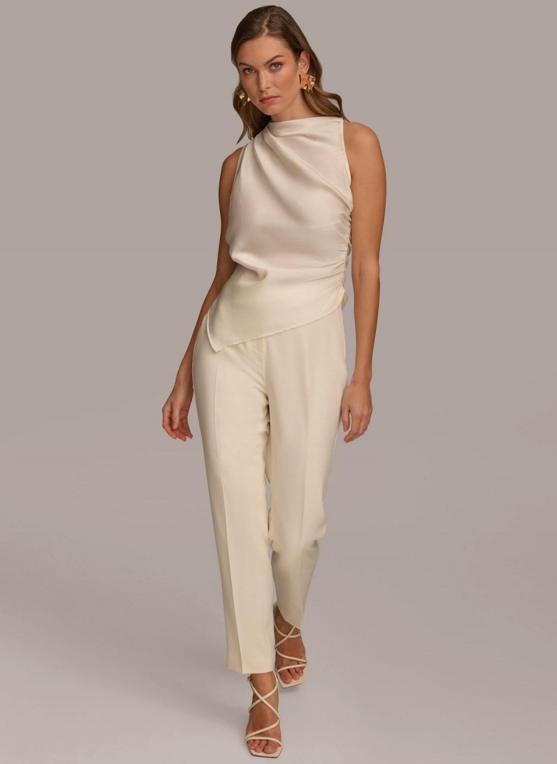 Cream Donna Karan Ruched With Angled Hem Sweaters and Tops | Canada_DK77063