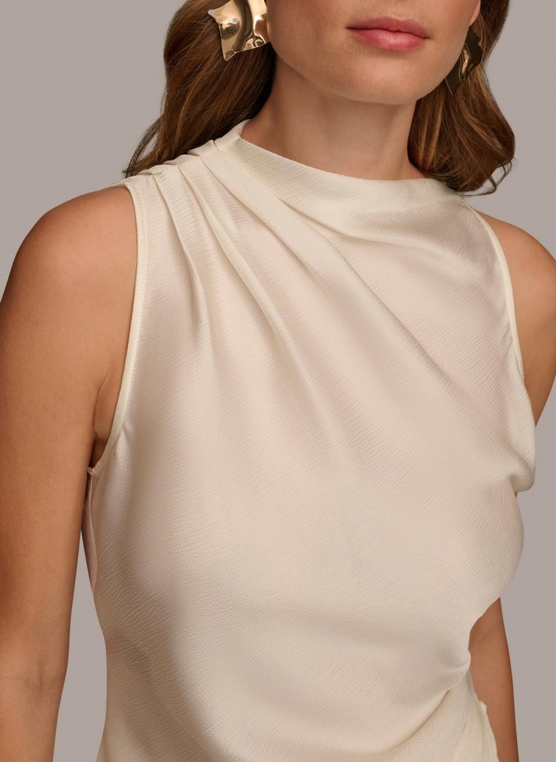 Cream Donna Karan Ruched With Angled Hem Sweaters and Tops | Canada_DK77063