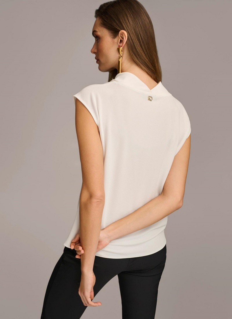 Cream Donna Karan Sleeveless Cowl Neck Sweaters and Tops | Canada_DK62381