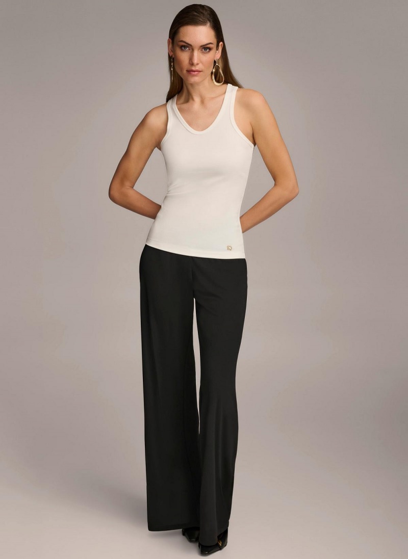 Cream Donna Karan Sleeveless Knit Shell Sweaters and Tops | Canada_DK30053