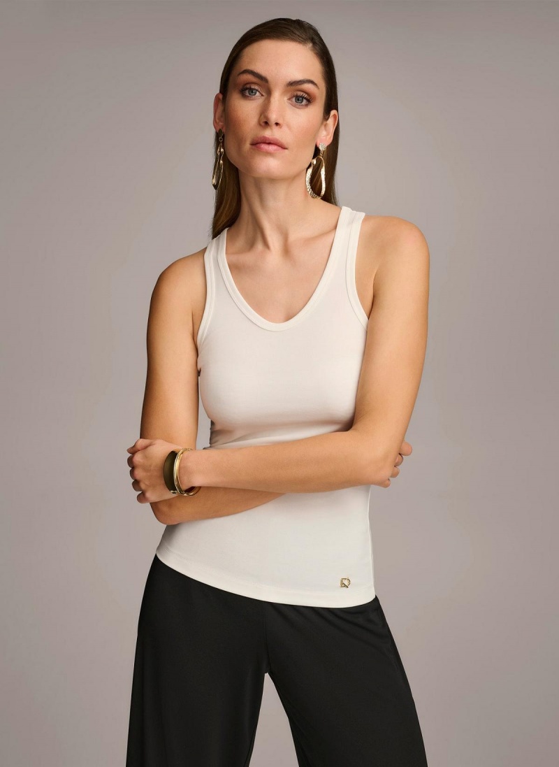 Cream Donna Karan Sleeveless Knit Shell Sweaters and Tops | Canada_DK30053