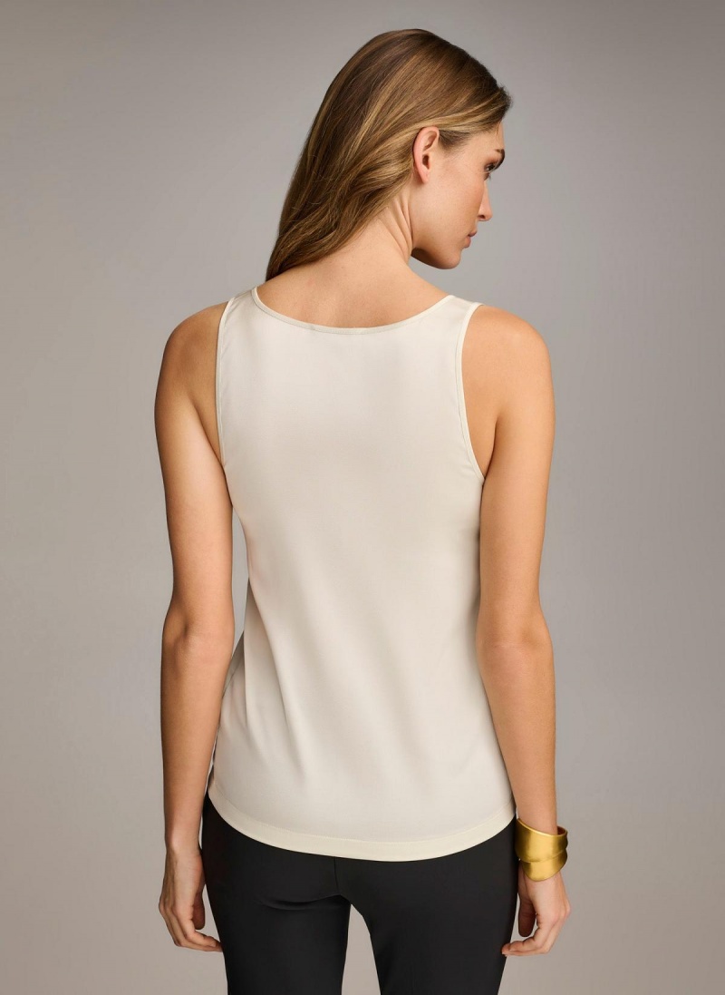 Cream Donna Karan Sleeveless Shell Sweaters and Tops | Canada_DK31615