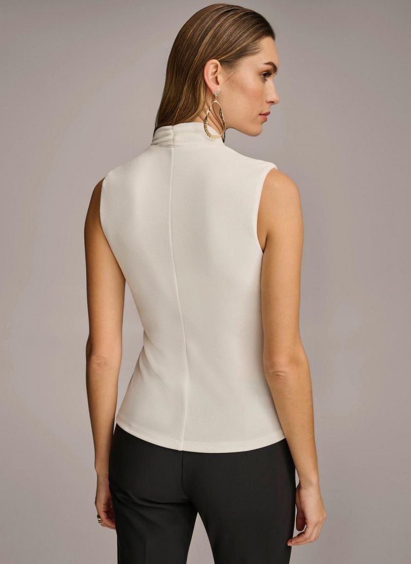 Cream Donna Karan V-neck With Hardware And Ruched Detail Sweaters and Tops | Canada_DK16156