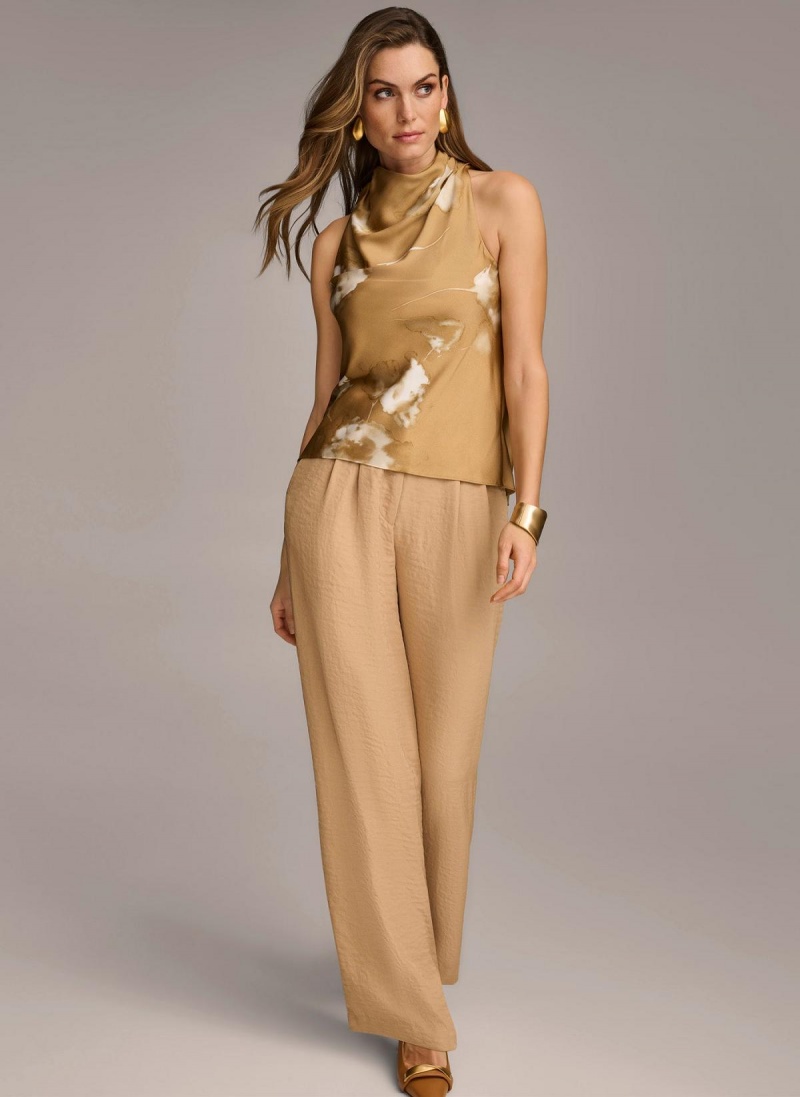 Gold Cream Donna Karan High Drape Neck Sweaters and Tops | Canada_DK59168