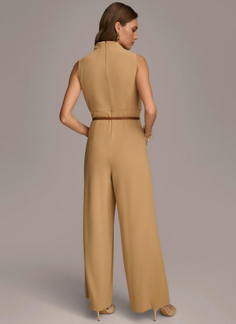 Gold Donna Karan Cowl Neck Belted With Pockets Jumpsuit | Canada_DK18548