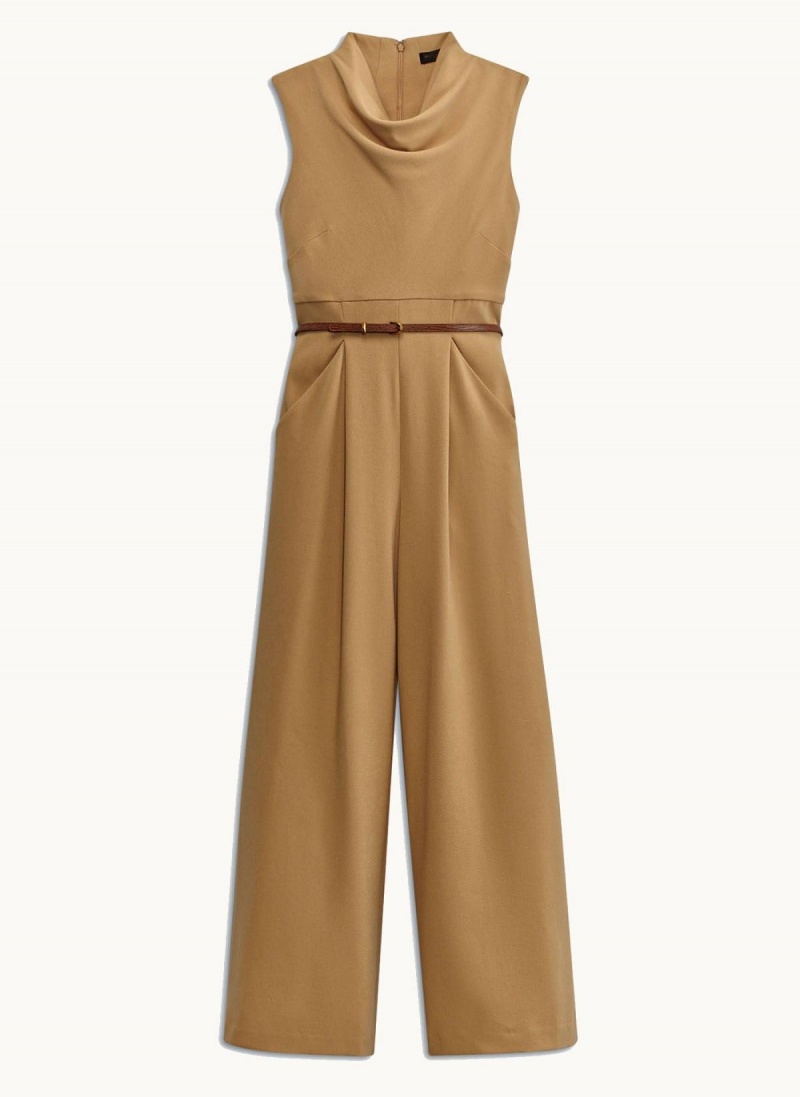 Gold Donna Karan Cowl Neck Belted With Pockets Jumpsuit | Canada_DK18548