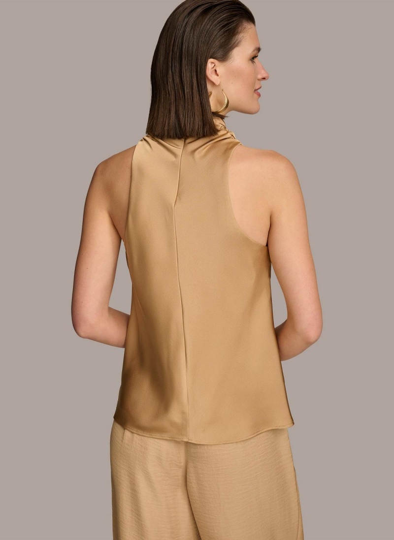 Gold Donna Karan High Drape Neck Sweaters and Tops | Canada_DK66132