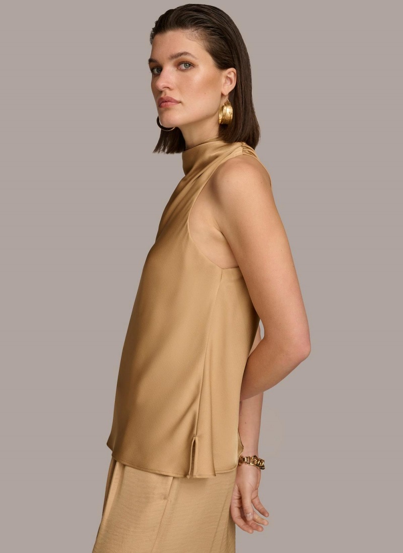 Gold Donna Karan High Drape Neck Sweaters and Tops | Canada_DK66132