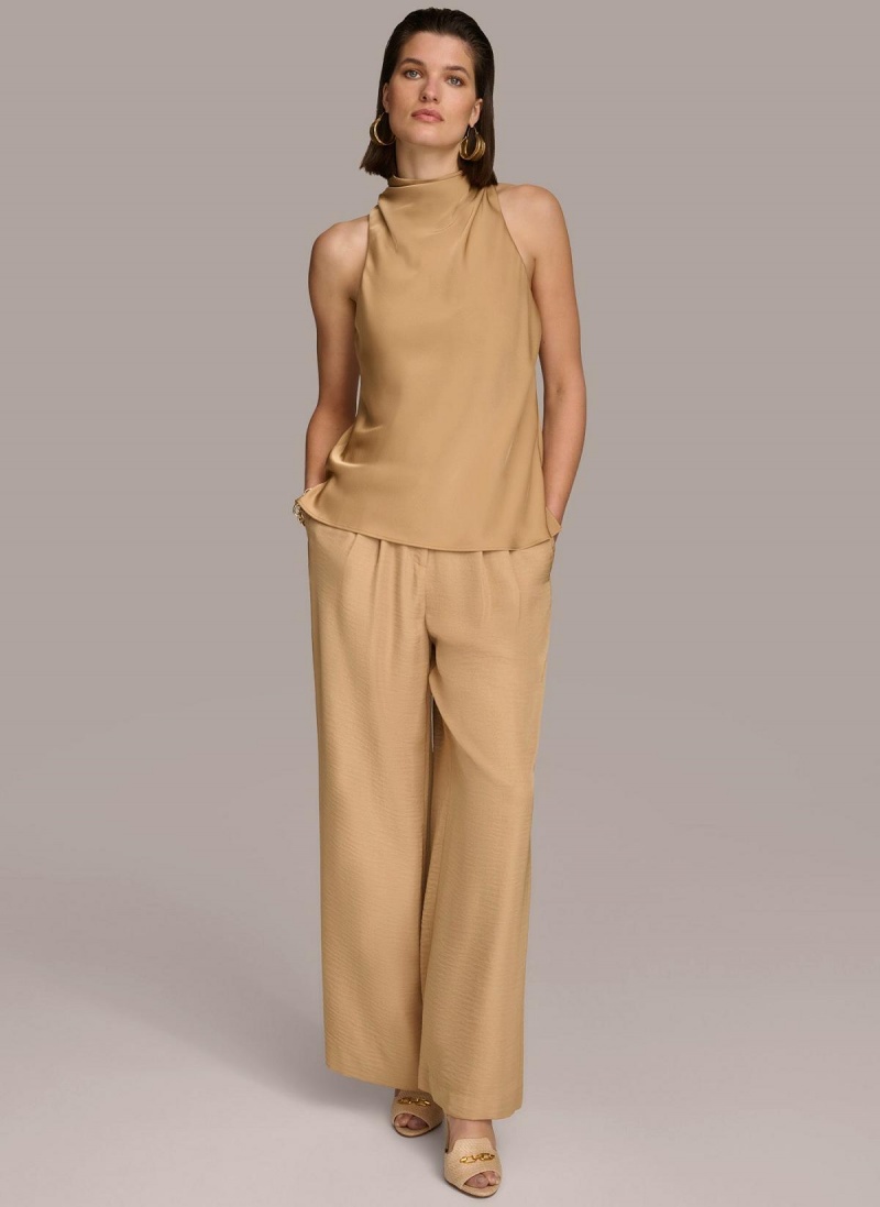 Gold Donna Karan High Drape Neck Sweaters and Tops | Canada_DK66132