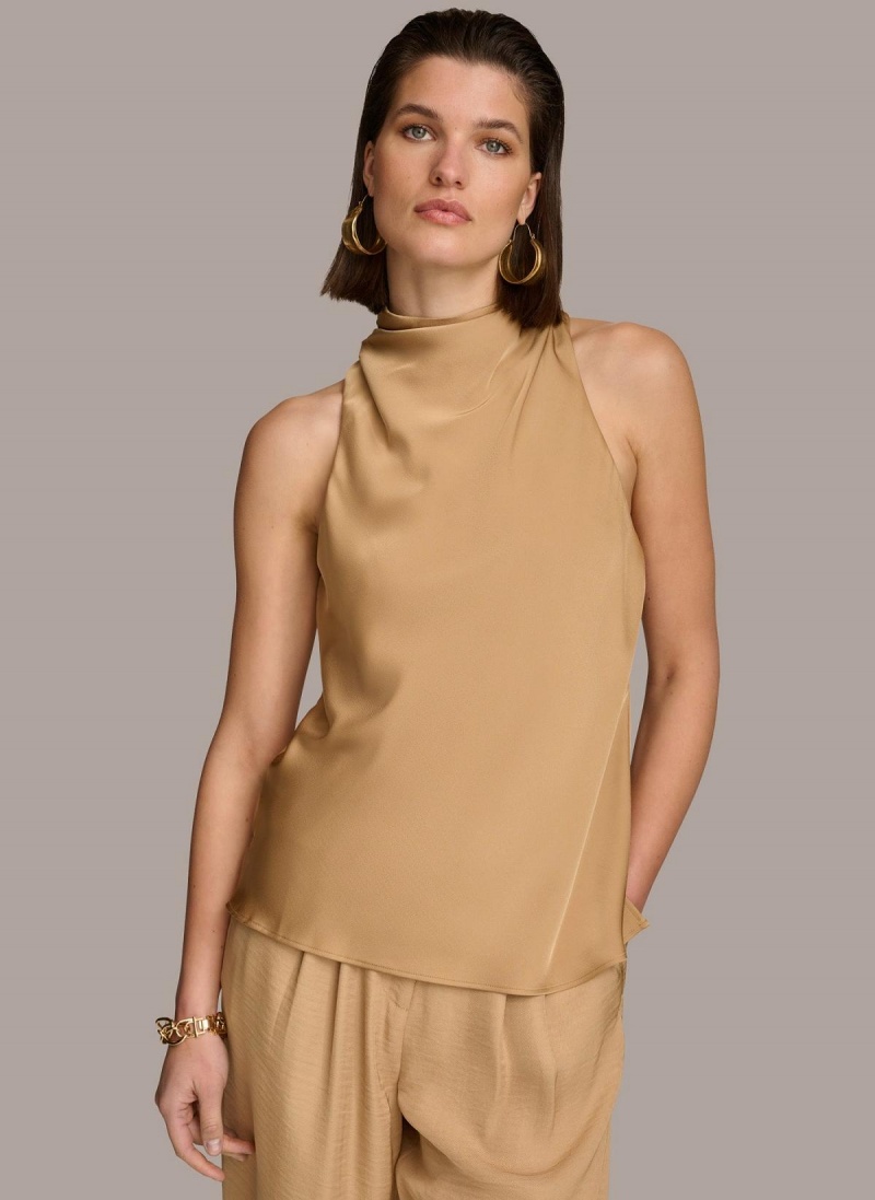 Gold Donna Karan High Drape Neck Sweaters and Tops | Canada_DK66132