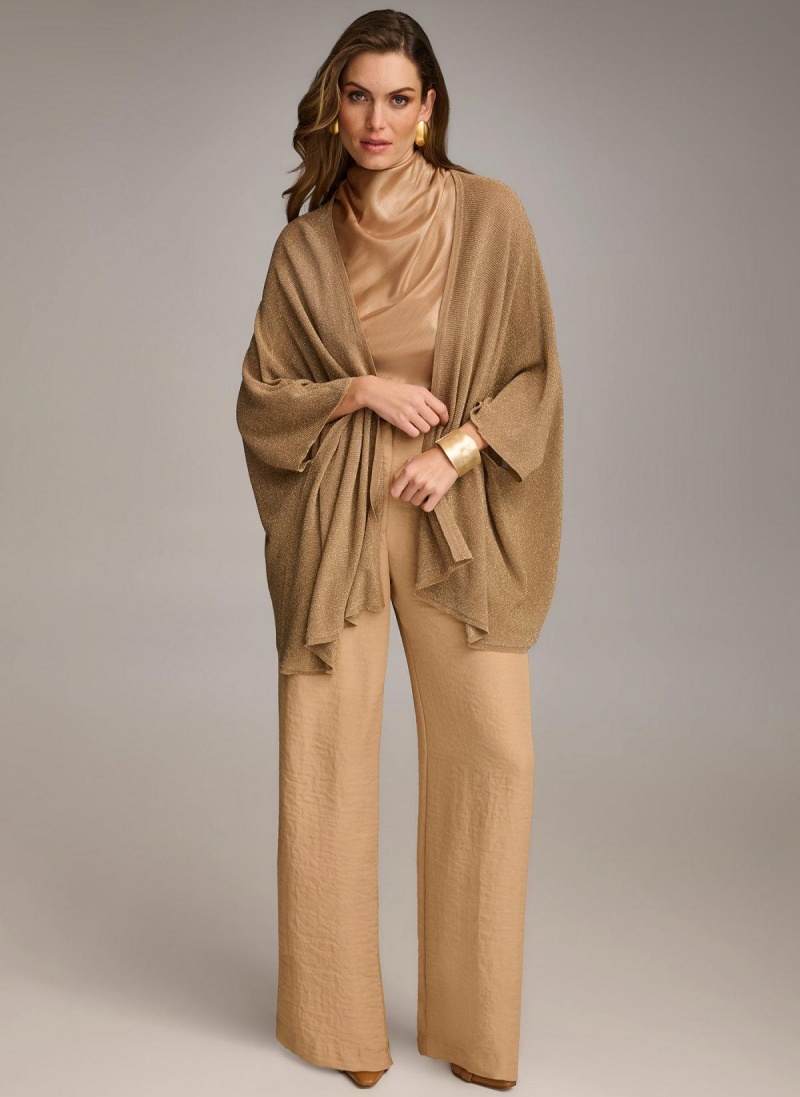 Gold Donna Karan Lurex Cardigan Sweaters and Tops | Canada_DK99582