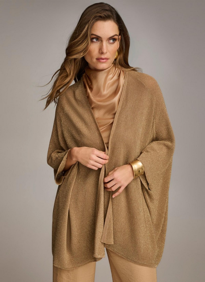 Gold Donna Karan Lurex Cardigan Sweaters and Tops | Canada_DK99582